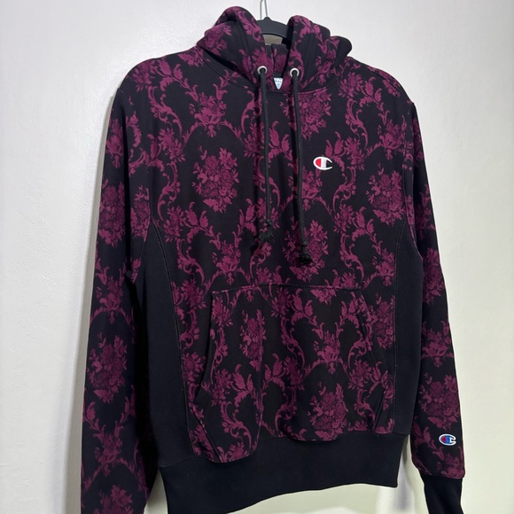 Champion Brocade Logo Reverse Weave Hoodie Sweatshirt in Berry Men’s Small - Picture 3 of 12